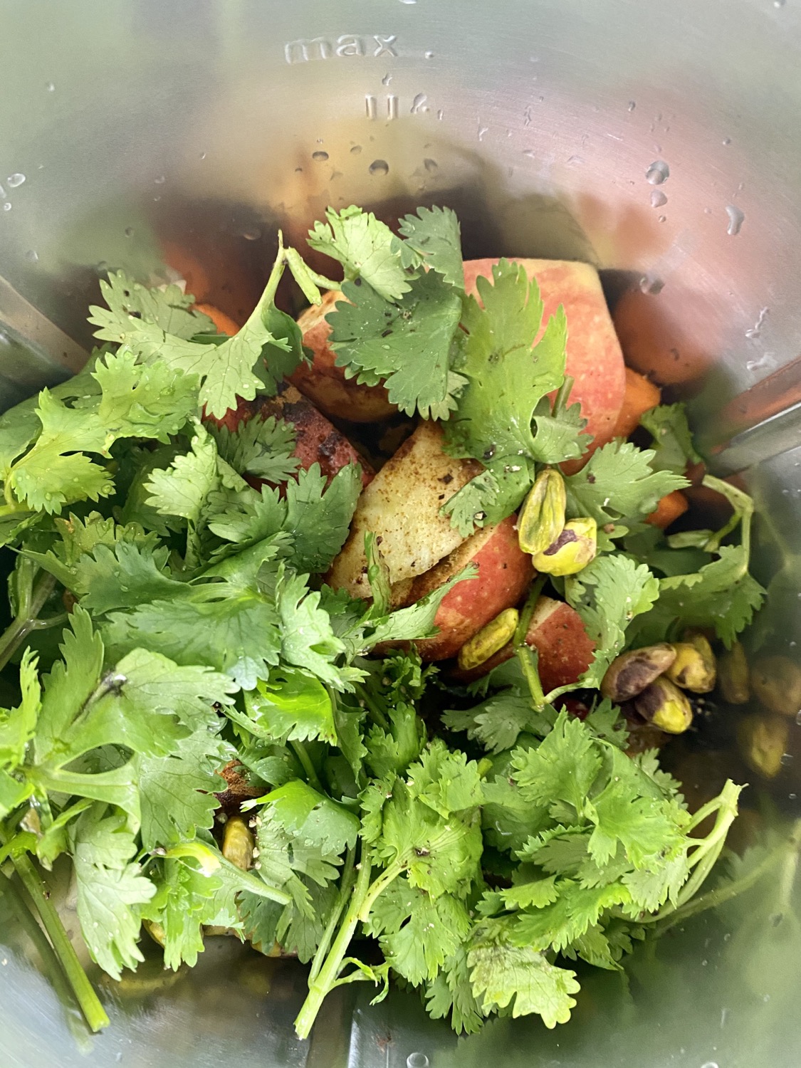 cilantro and apples in food processor