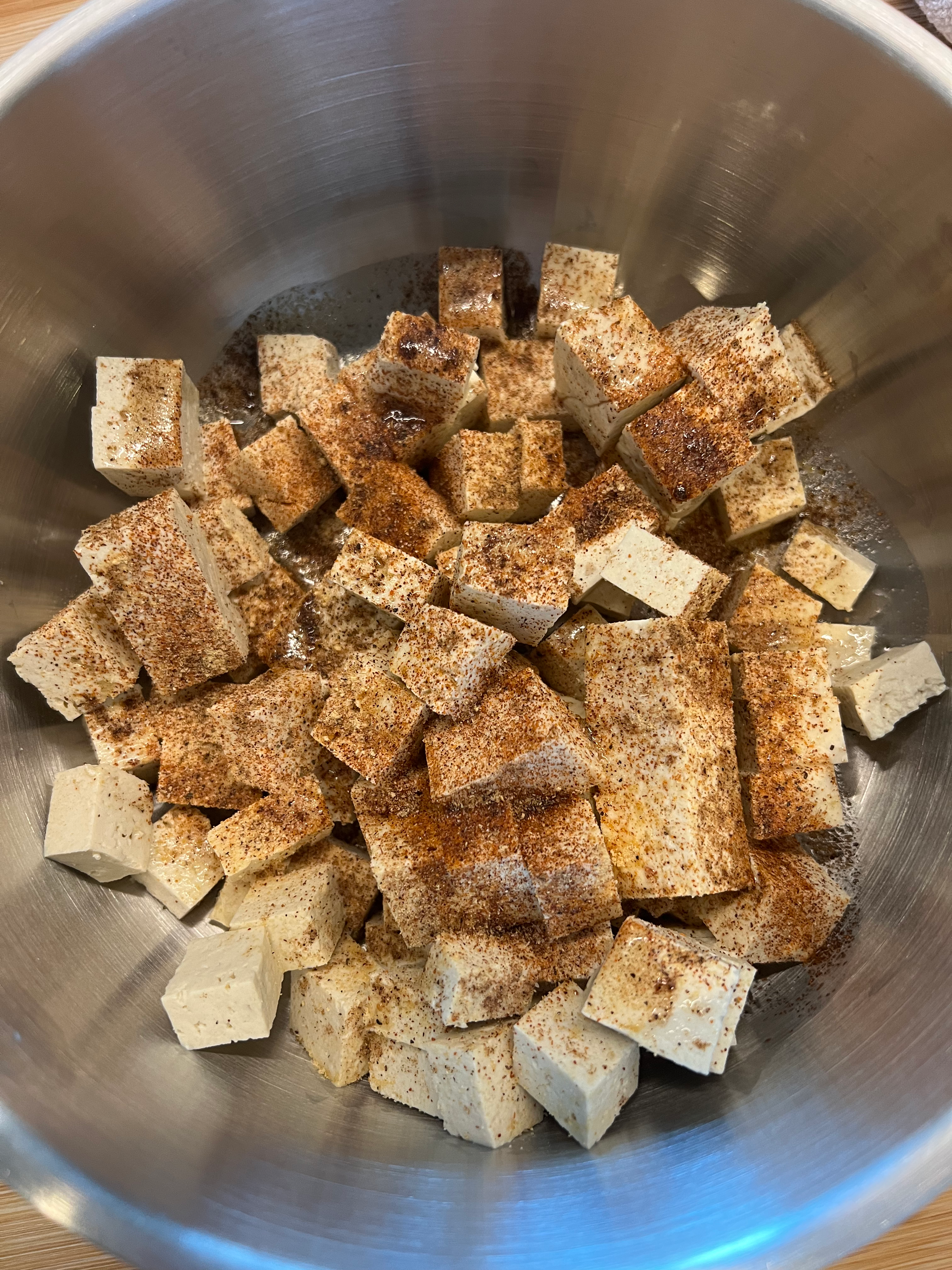 drained and seasoned tofu cubes