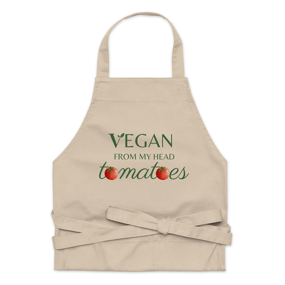 Thumbnail: Front view of vegan pun apron displayed on white backdrop, featuring adjustable straps and large two-pocket front.