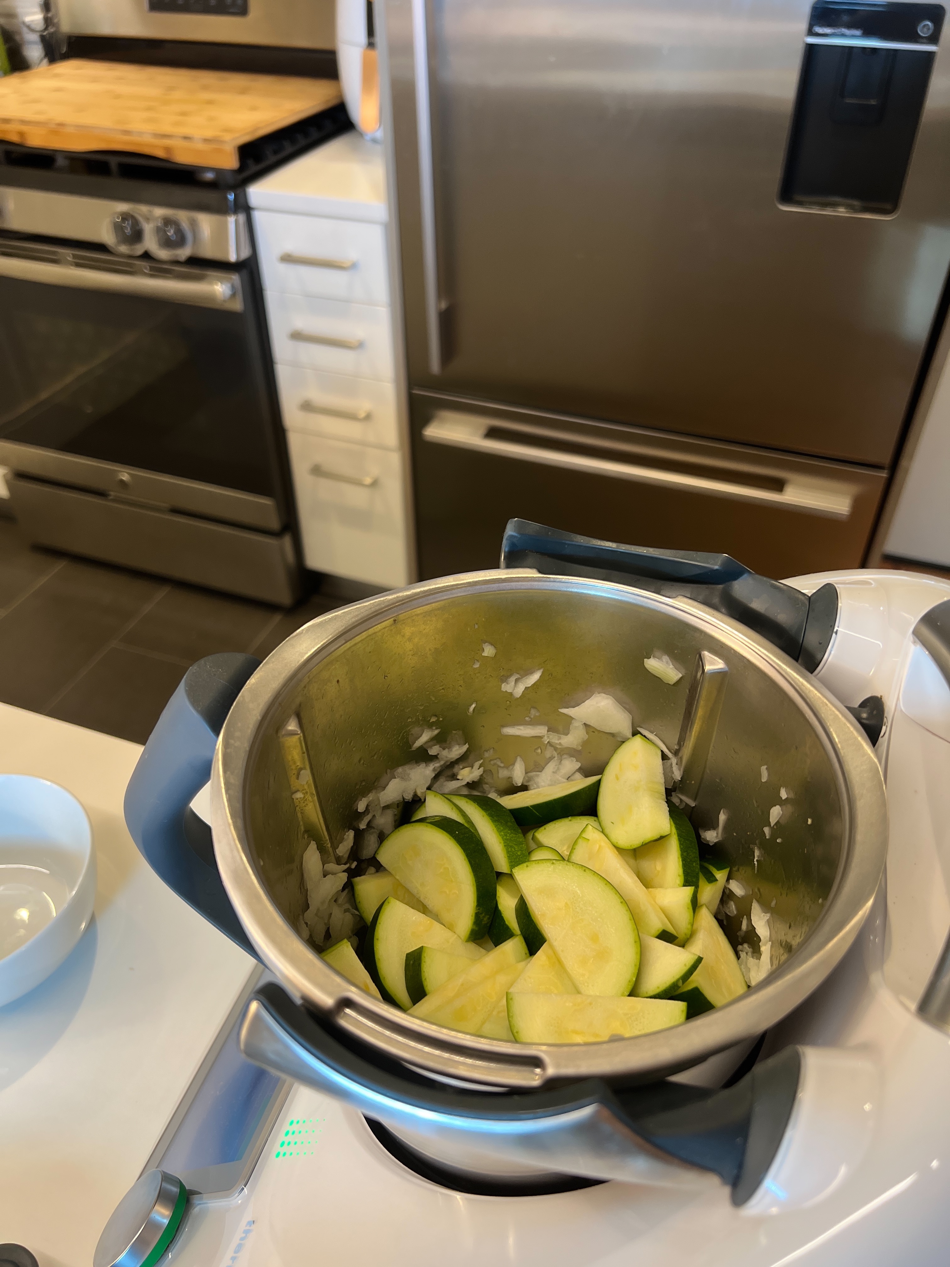 chopped zucchini in a bowl