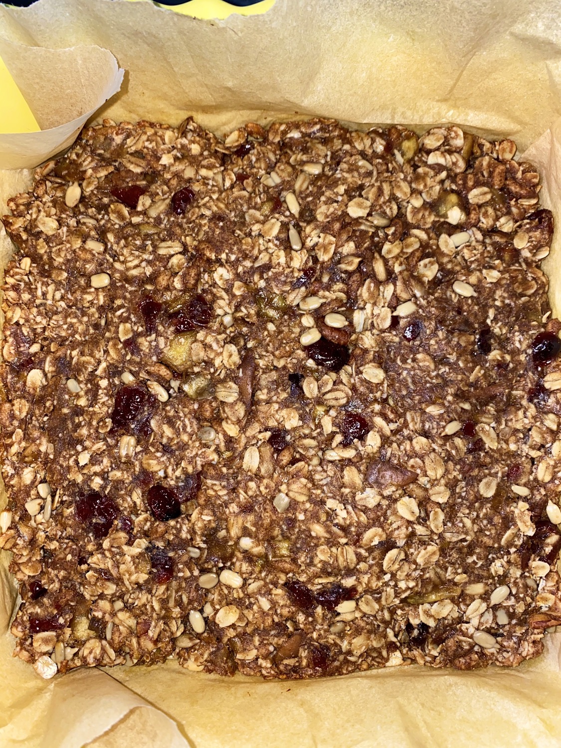 Chewy Cinnamon Apple Bars ingredients mixed together