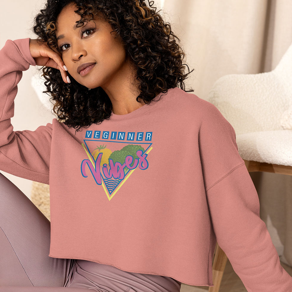 Thumbnail: Pink cropped vegan sweatshirt with Veginner Vibes text on front