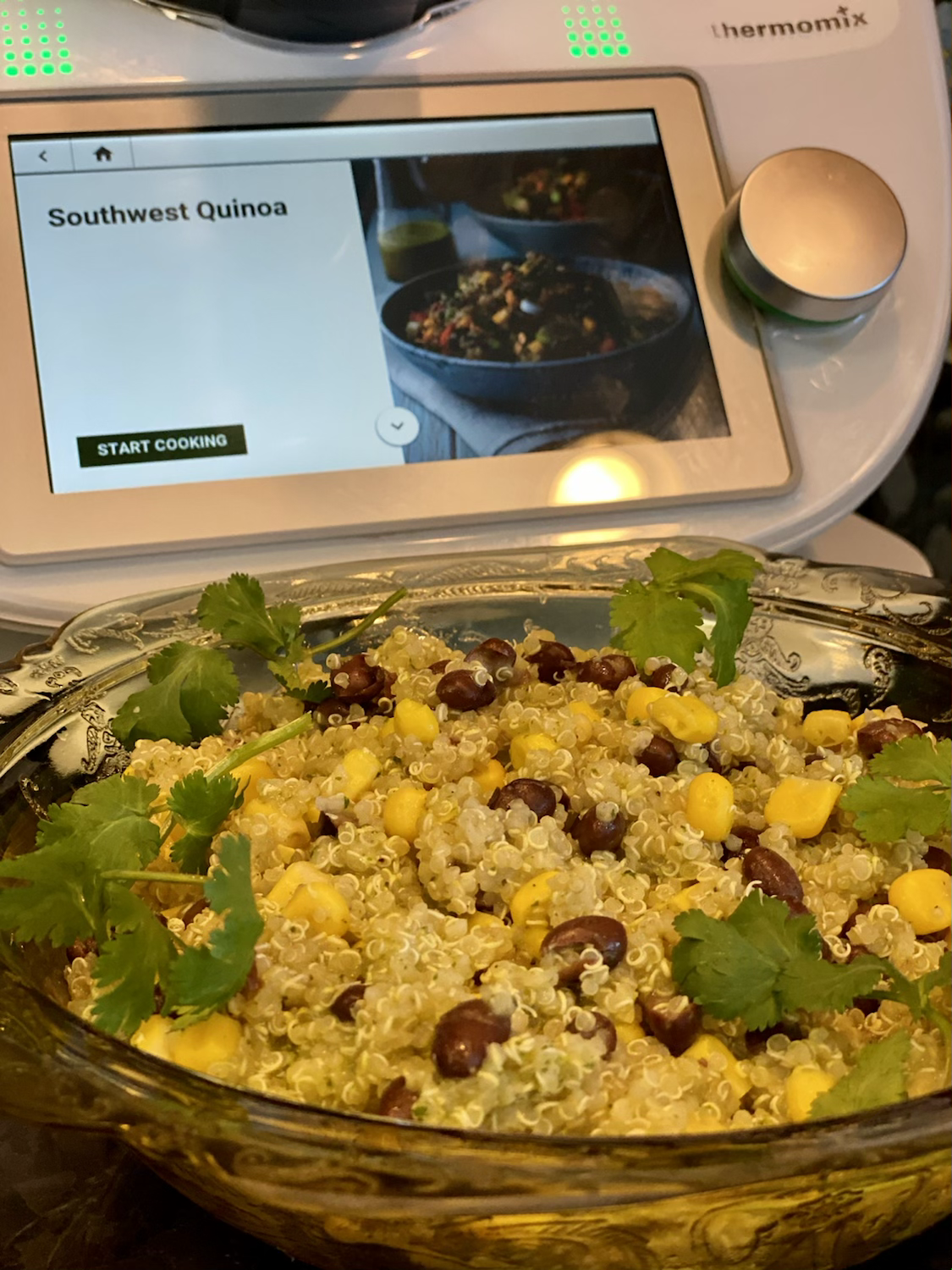 Southwest Quinoa in bowl next to recipe