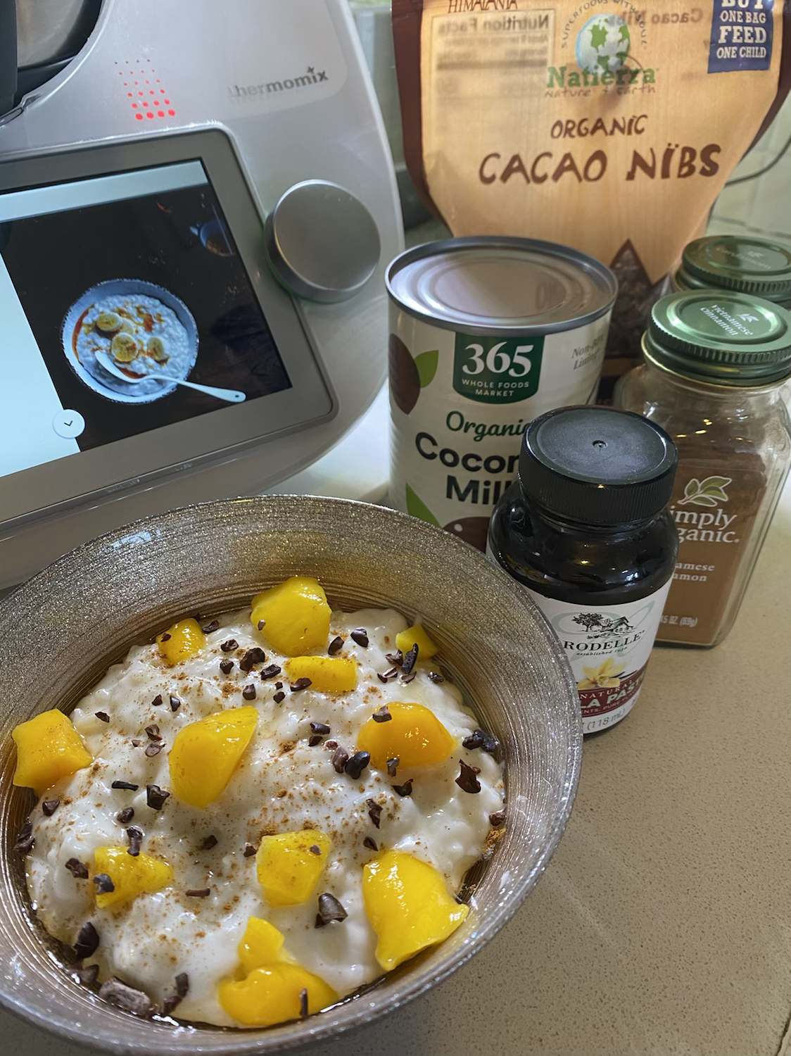 Coconut Rice Pudding next to ingredients