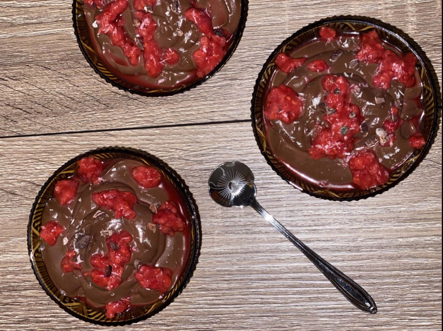 vegan chocolate mousse with berries on top