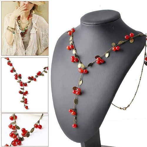 Thumbnail: Women Necklace Beautiful Red cherries Necklace Pendant