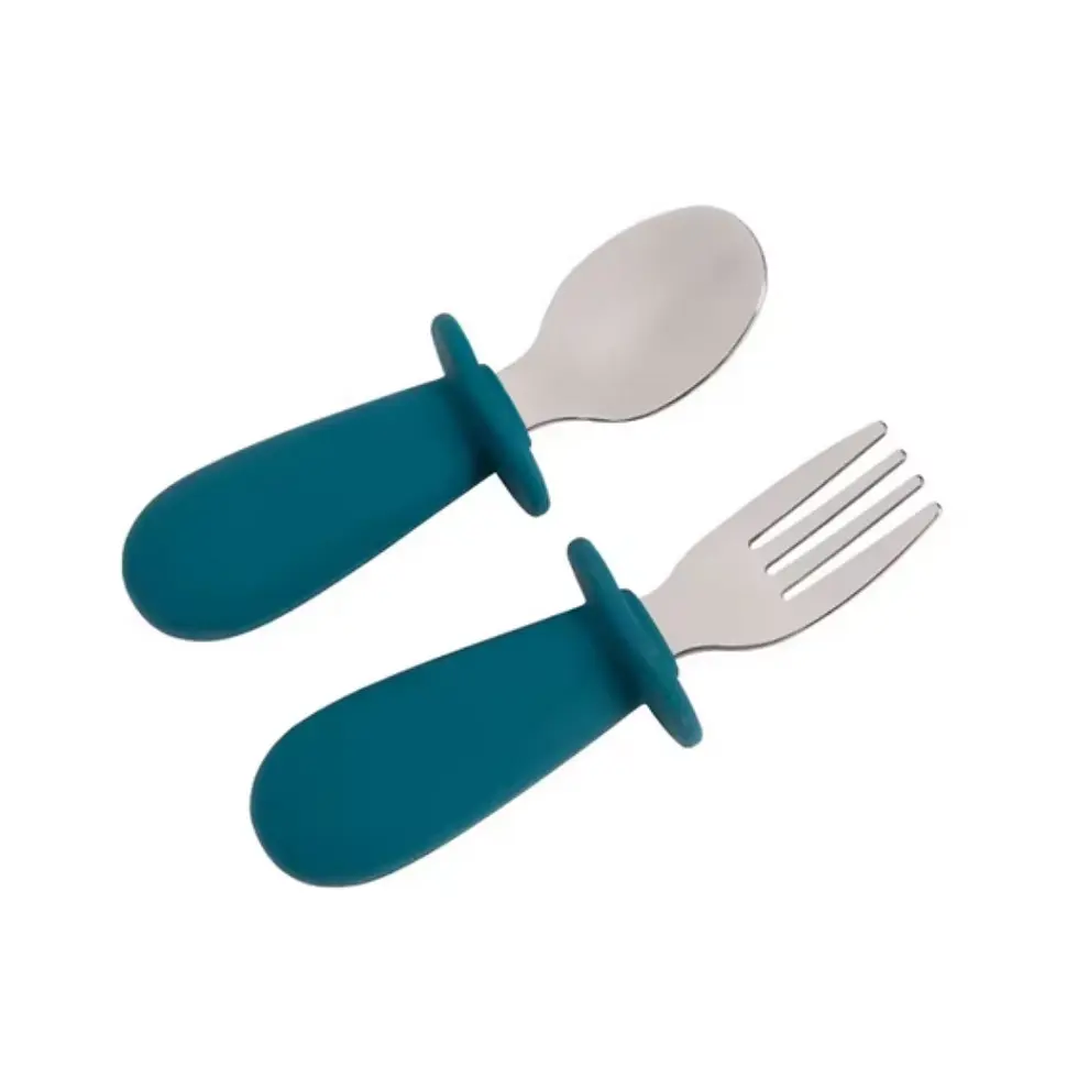 Set de couverts enfant inox/silicone - Bleu Nuit