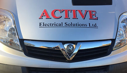 Liveried company van showing the Active Electrical Solutions motif for advertising purposes.