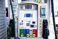 Gasoline and diesel nozzles attached to a fuel pump at a Los Angeles gas station.
