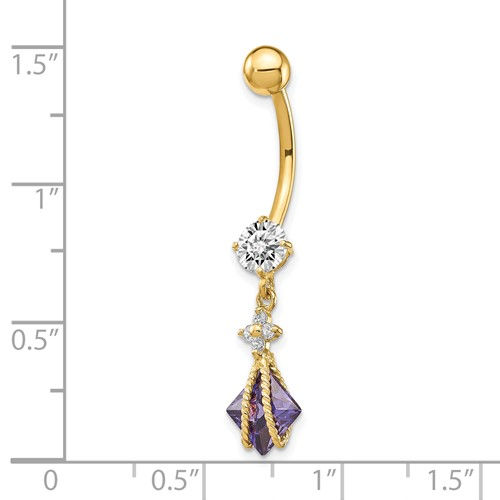 Thumbnail: 10k Square Amethyst CZ Belly Dangle