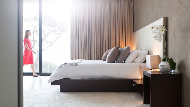 bedroom with curtians