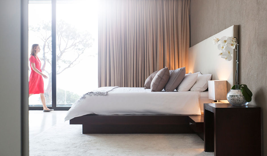bedroom with curtians