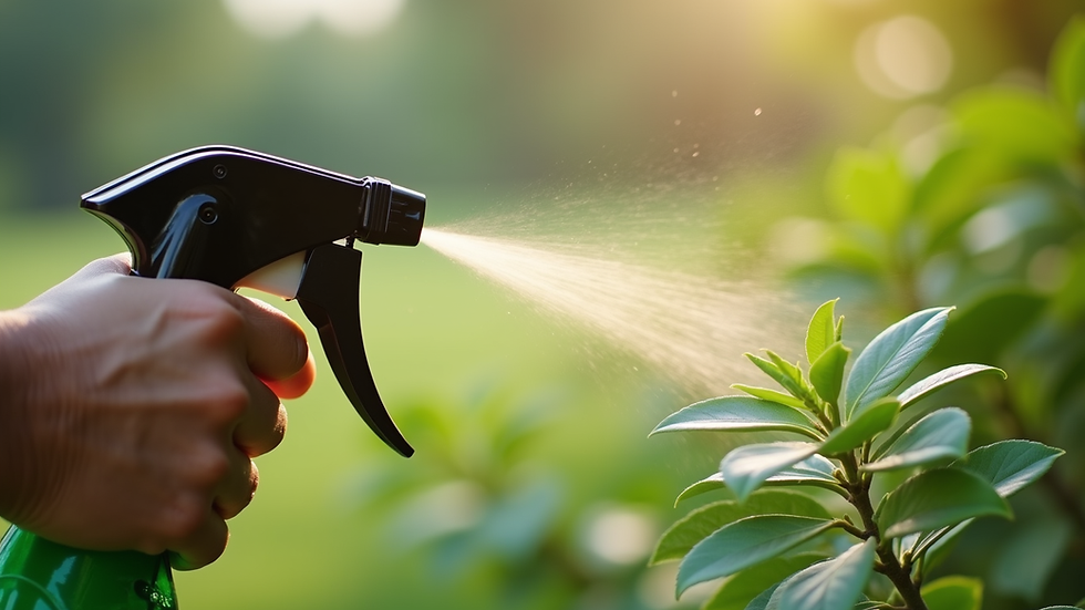 Close-up view of eco-friendly pest control spray being applied to a plant