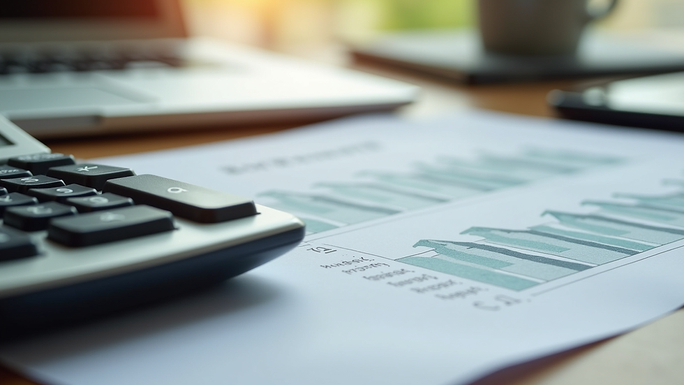 Close-up view of a calculator and rental property documents on a desk