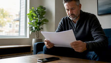 Landlord reviewing lease late fee clause at kitchen table