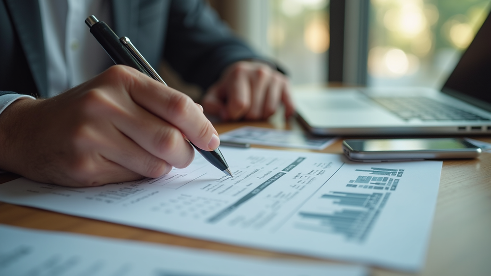 Close-up view of a landlord reviewing rental income and expenses on a laptop