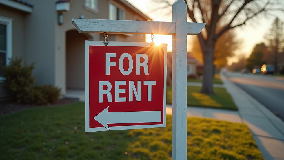 High angle view of a rental property with a "For Rent" sign