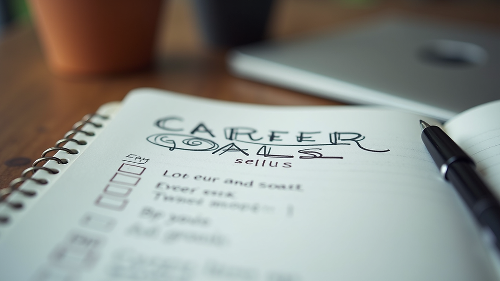 Close-up view of a notebook with career goals and plans written down