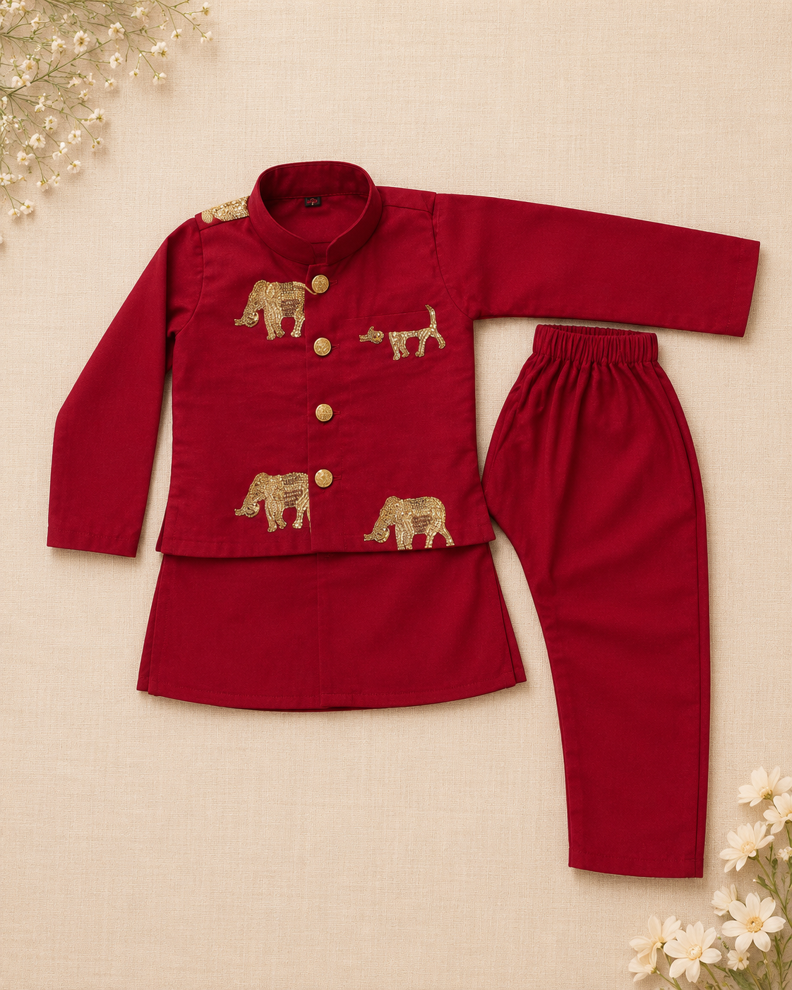 Royal Elephant Embroidered Kurta Set