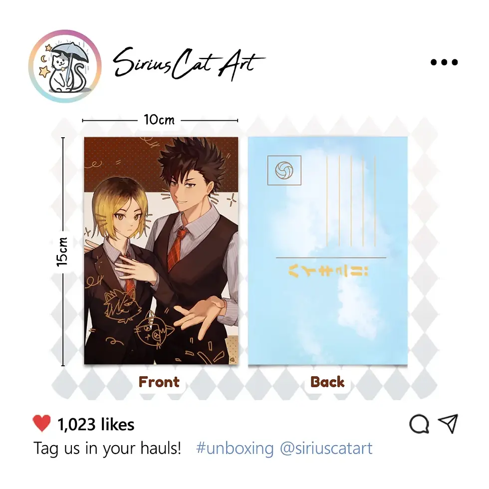 Thumbnail: haikyuu kurooken kuroo tetsuro and kozume kenma in suits postcard mockup with dimensions