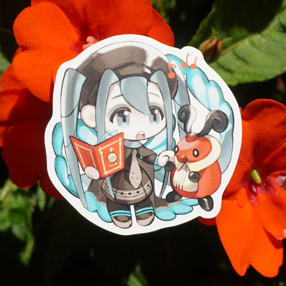 Thumbnail: Project Voltage Bug type Pokémon Trainer Hatsune Miku with Kricketot sticker on red impatiens