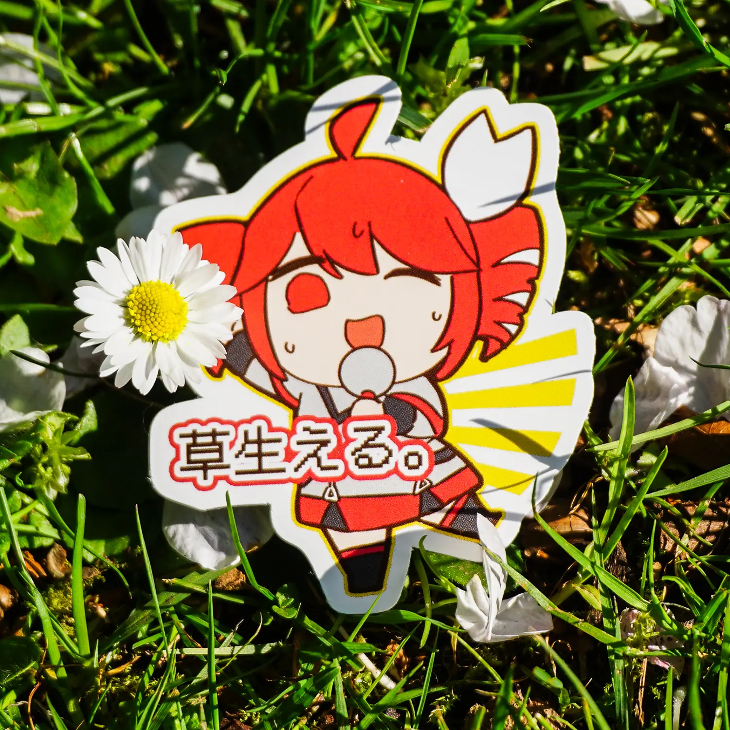 Teto song tetoris iconic pose with text "it cracks me up" on grass