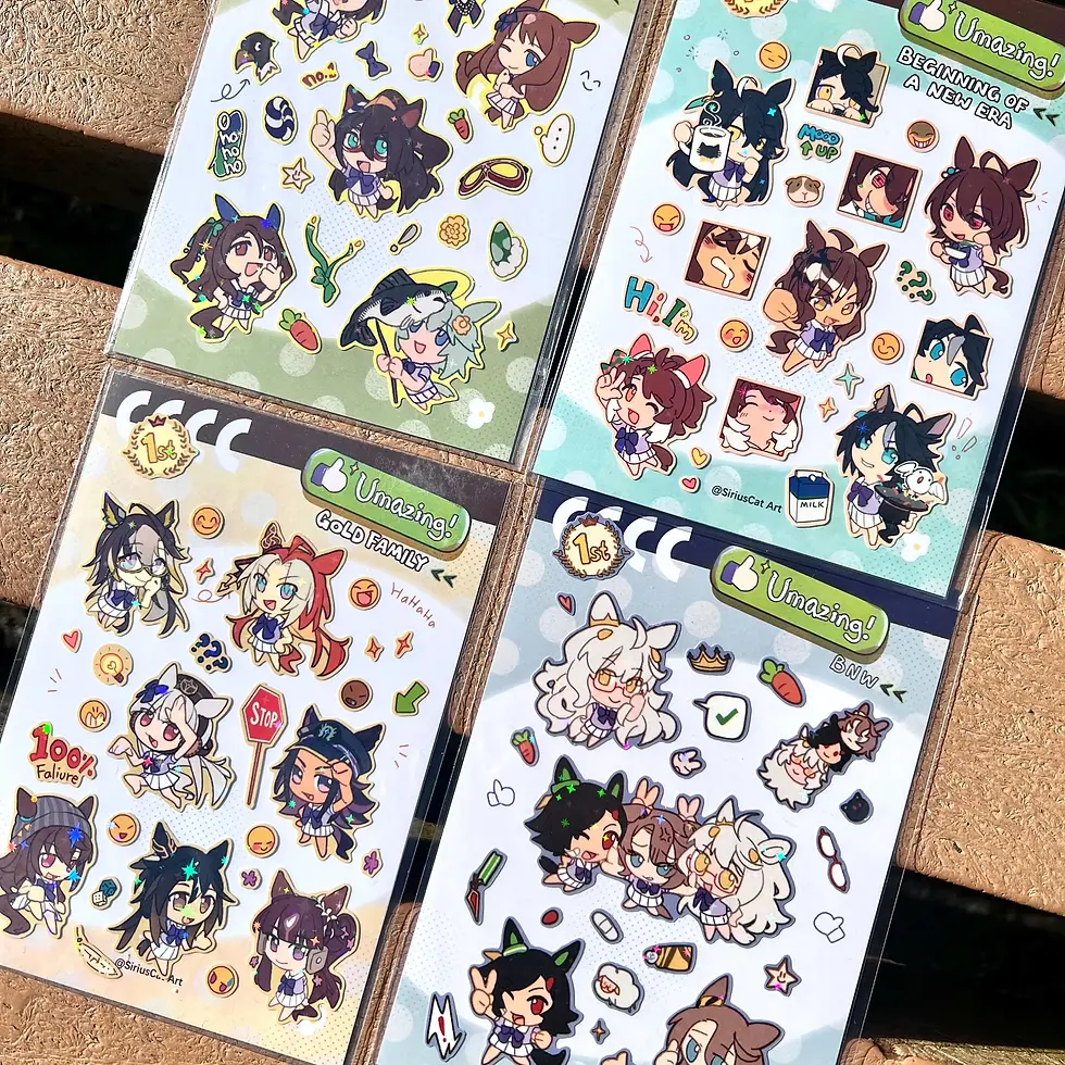 Thumbnail: UMAZING Sticker Sheets | 4” x 6” sparkling chibi umamusume stickers