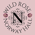Circular Norway Hall logo with intricate floral design, bold 'N,' and Wild Rose branding