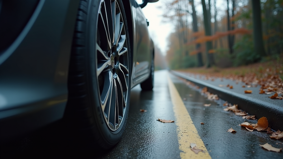 Eye-level view of a clean and polished car wheel and tire