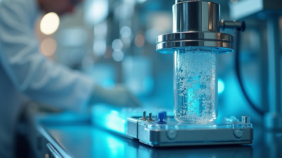 Close-up view of bioreactor used in pharmaceutical manufacturing