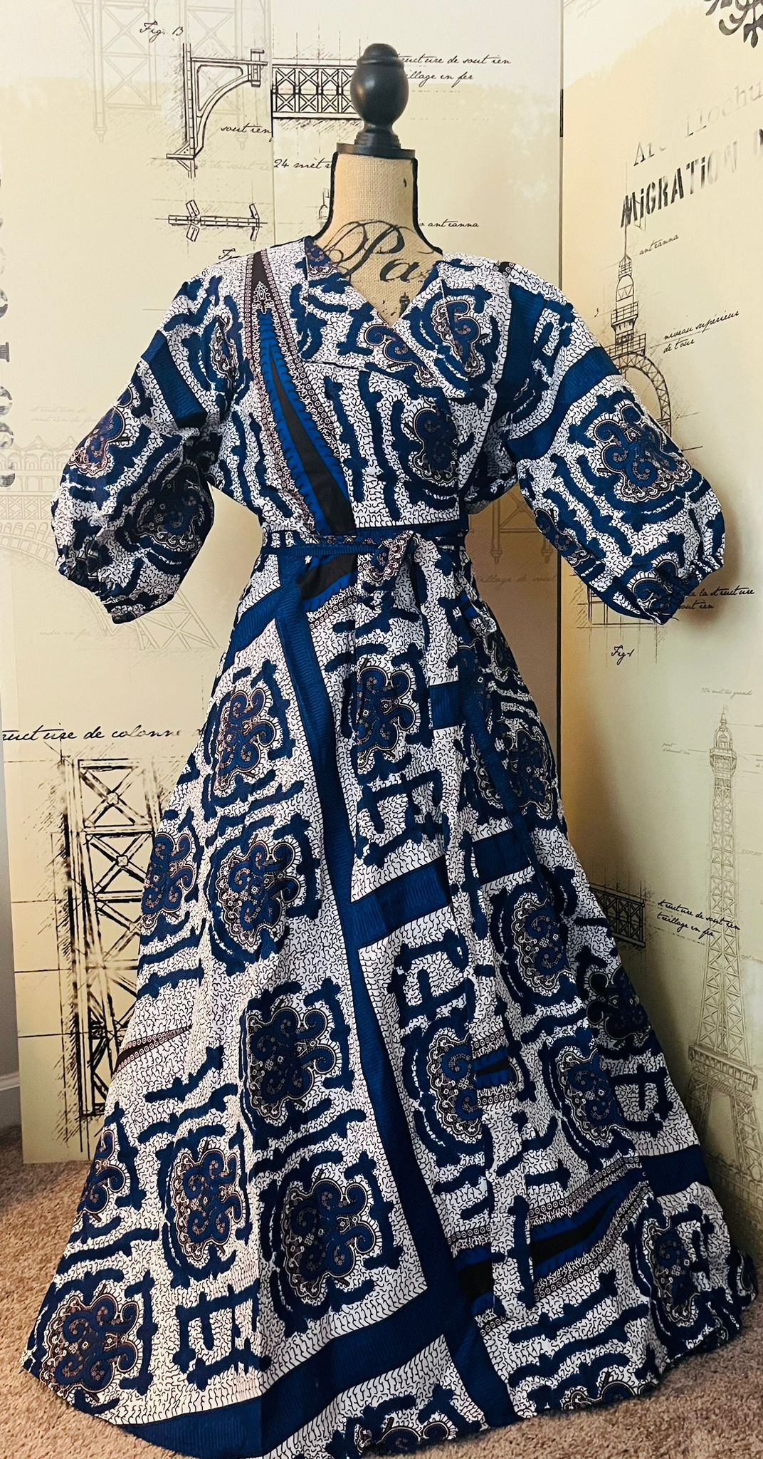 Blue Handmade Ankara Maxi wrap dress