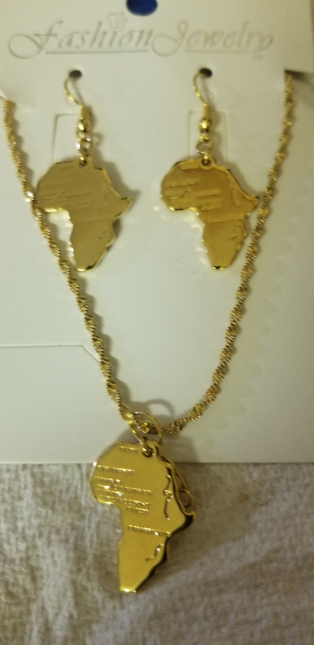 GOLD COLOR MAP OF AFRICA JEWELRY SET