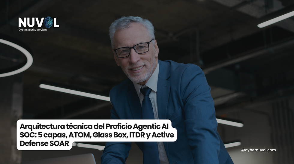 Arquitectura técnica del Proficio Agentic AI SOC: 5 capas, ATOM, Glass Box, ITDR y Active Defense SOAR. Casos de uso bancarios en México, Panamá y Colombia.
