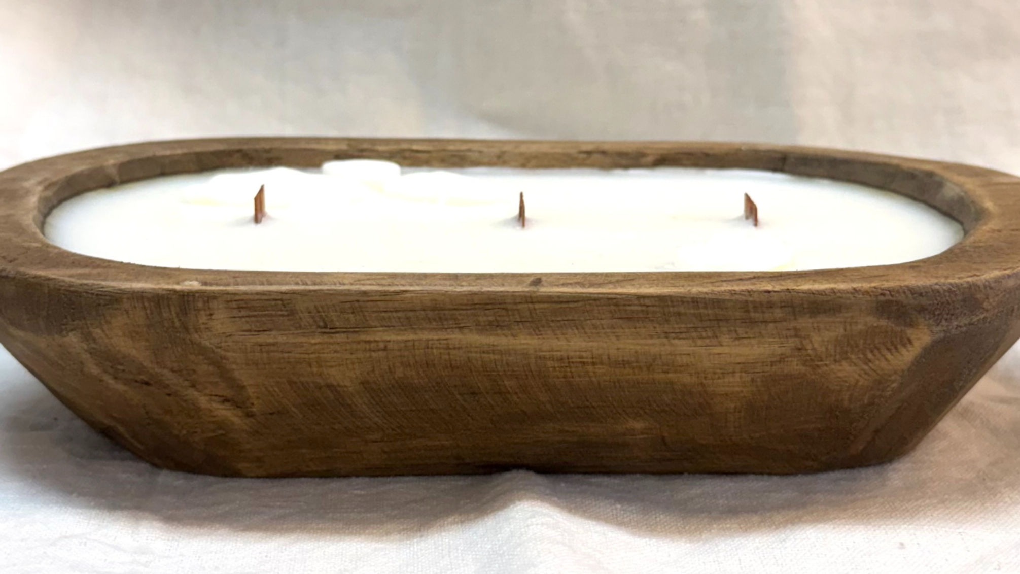 Medium Natural Dough Bowl Wooden Wick Candle