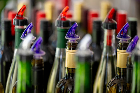 Close up of wine bottles