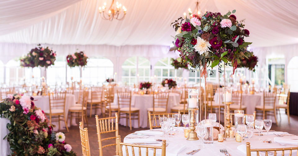 Wedding reception setup inside the tent