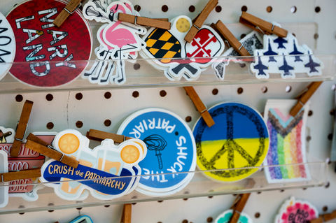 Close up image of stickers