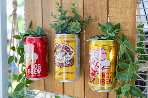 Close up image of beer-can crafts