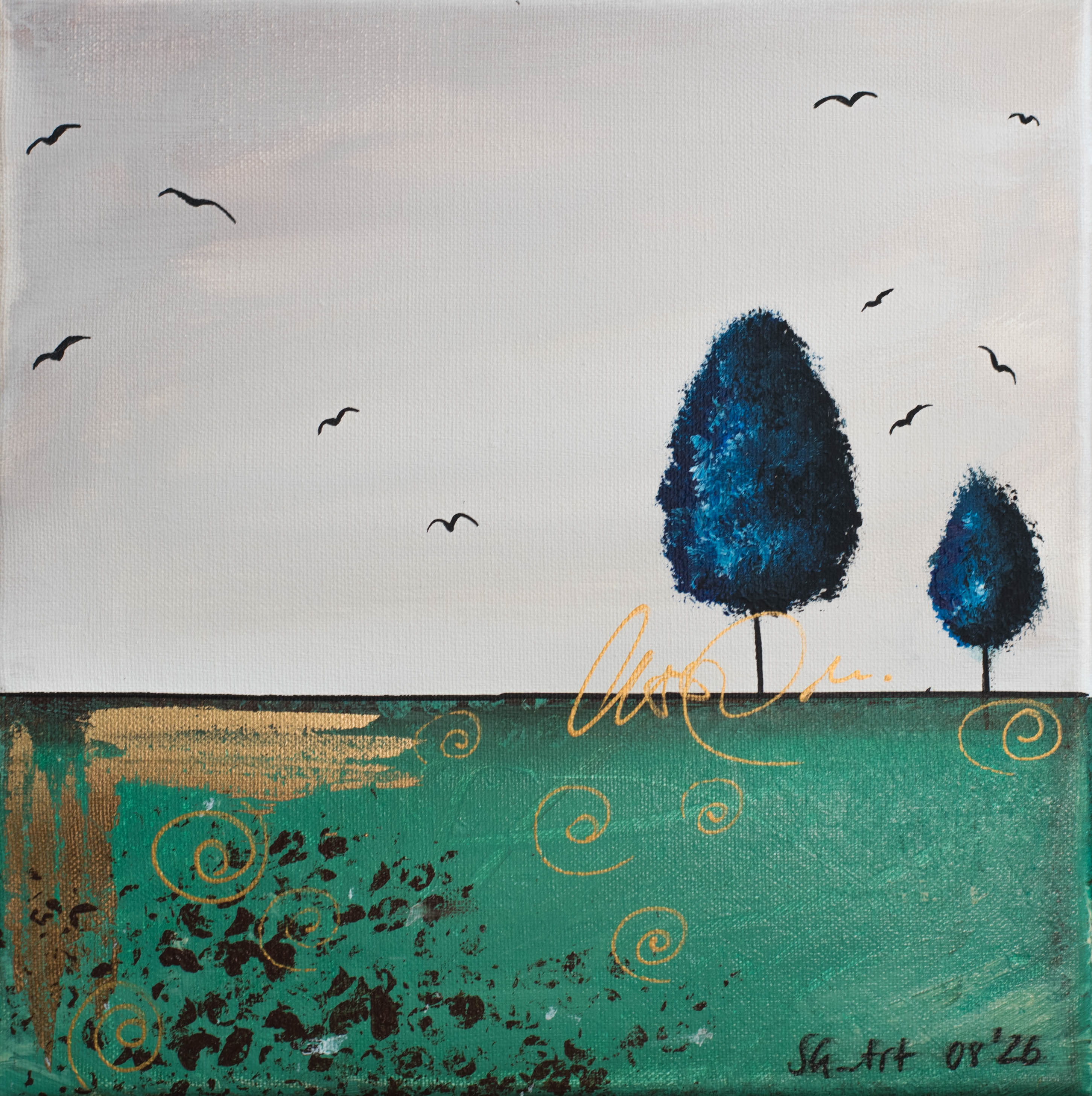 Acrylbild Natur Bäume blau, grün