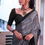 Thumbnail: Grey Black Small Motif Turkey Ajrakh Silk Saree