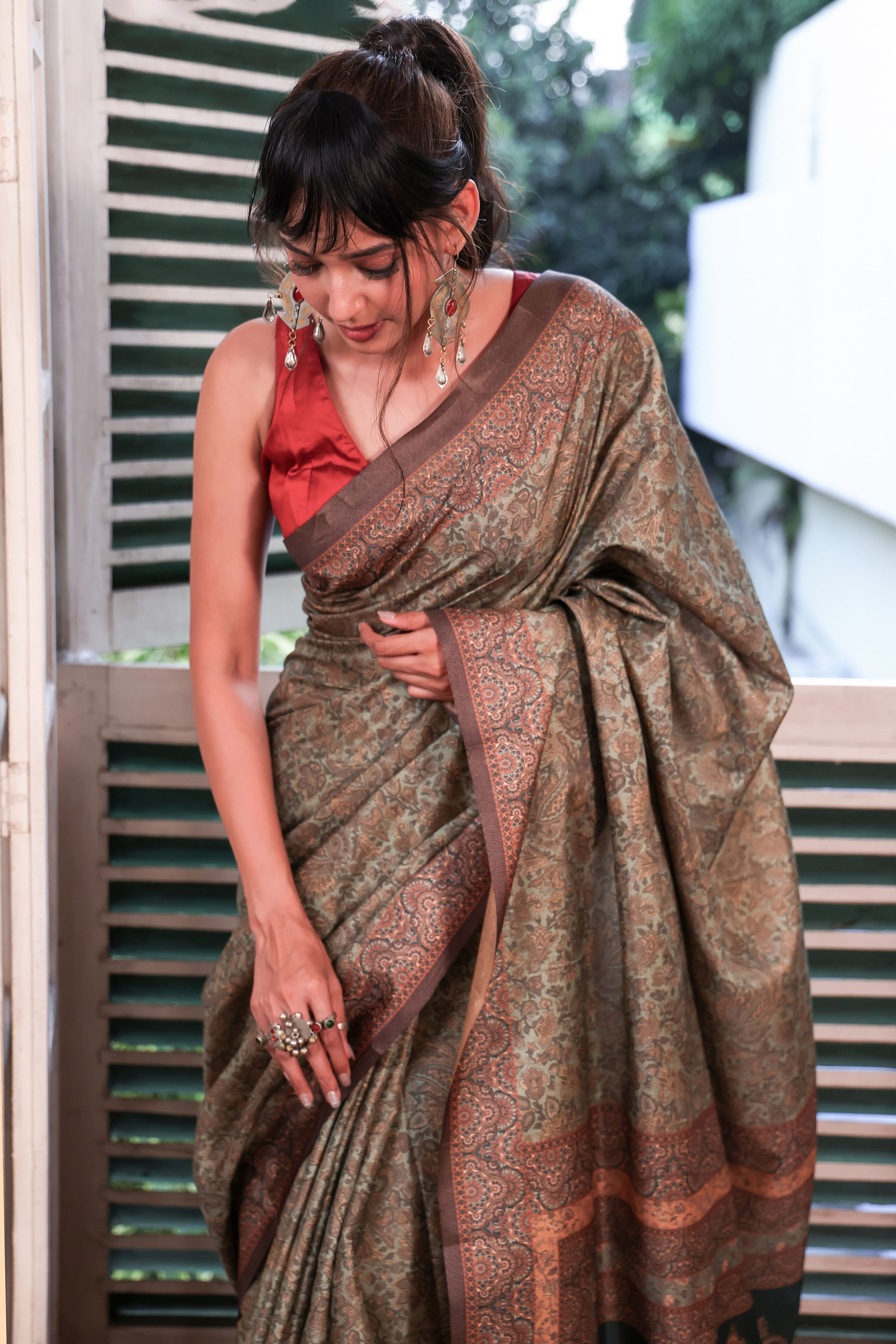 Sage Green Manipuri digital silk Saree