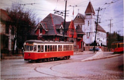Church to the right, painted white