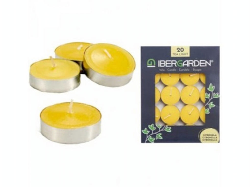 Pack de 20 Velas de Citronela. Perfeitas para jardins, varandas, piqueniques e acampamentos, essas velas combinam fragrância