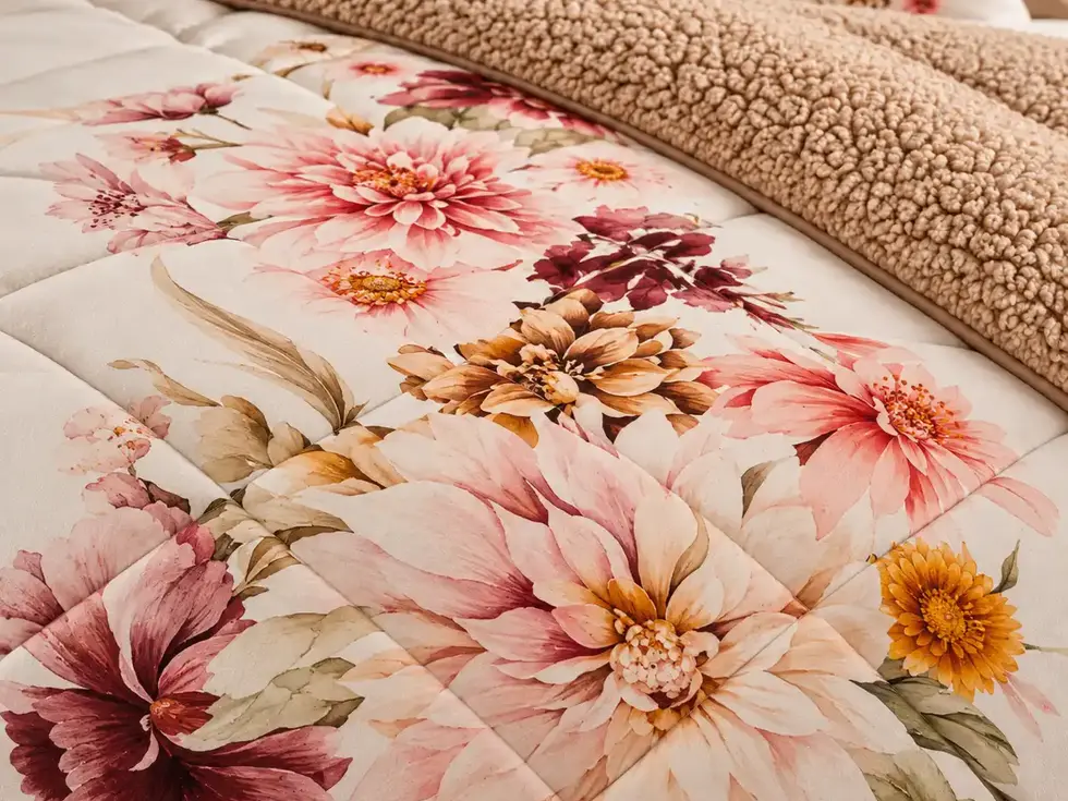 Renove o conforto da sua cama com este Edredom Floral com Pelo de Borrego + 2 Almofadas. O exterior estampado dá personalidad