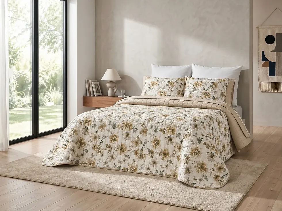 Transforme o seu quarto num refúgio de elegância e conforto com o Conjunto de Cama Colcha + Saco.