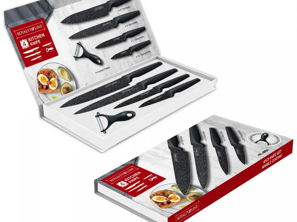 Um conjunto de facas elegante e funcional, ideal para qualquer cozinha. Com lâminas em aço inoxidável