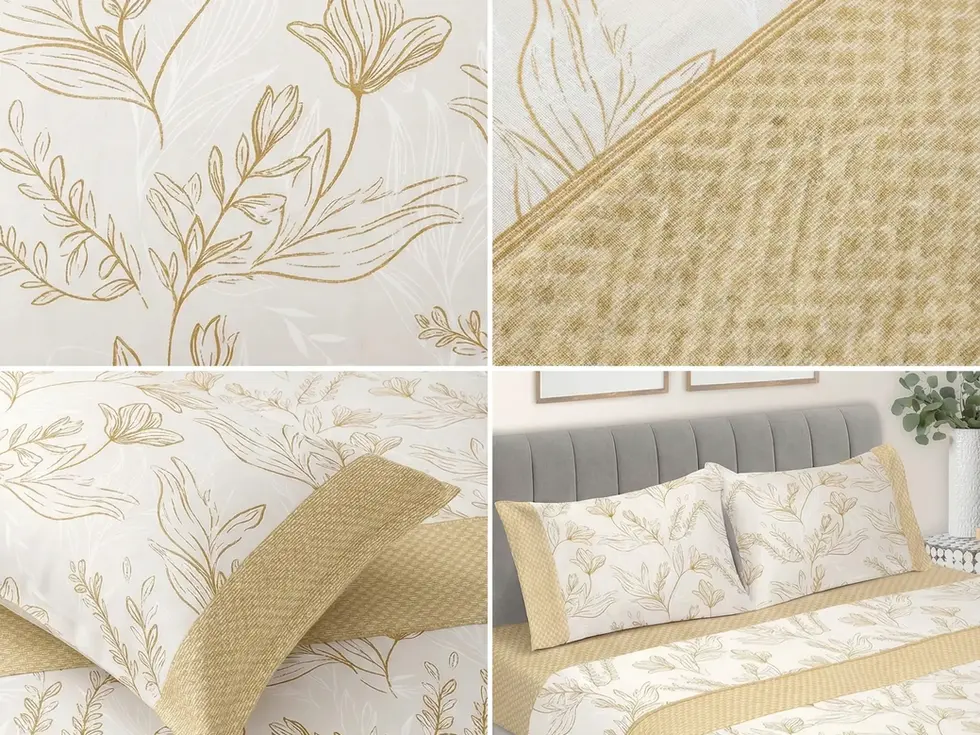 Jogo de Cama Flanela com Padrão de Flores. Perfeito para os dias frios, combina a suavidade e o calor da flanela
