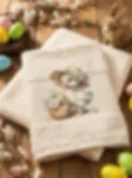 Pano Turco Páscoa com acabamento de alta qualidade, cada pano apresenta uma barra estampada com ilustrações exclusivas