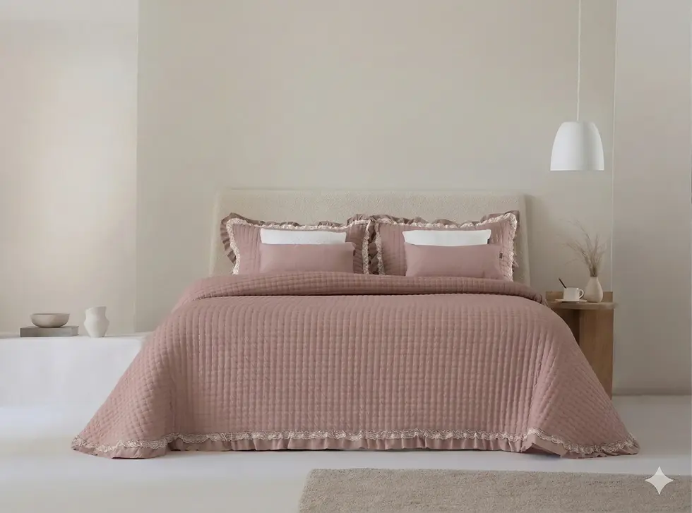 Transforme o seu quarto num autêntico refúgio de tranquilidade e estilo com a nossa Colcha de Casal. Pensadas para os amantes