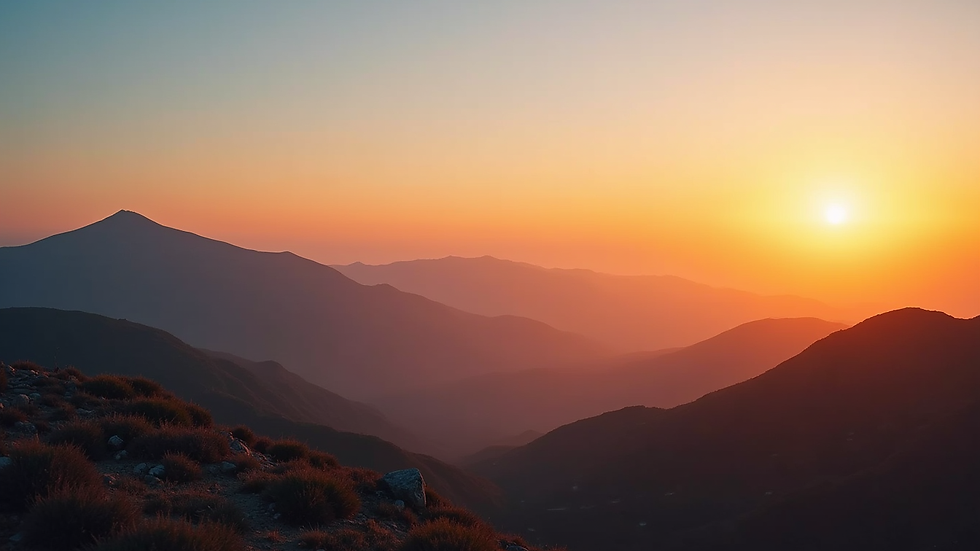 Vue panoramique du massif d’Andringitra au coucher du soleil